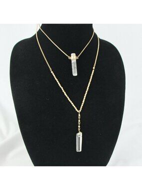 Kohl's Metal Necklace Quartz Crystal Long Double-Strand #1083